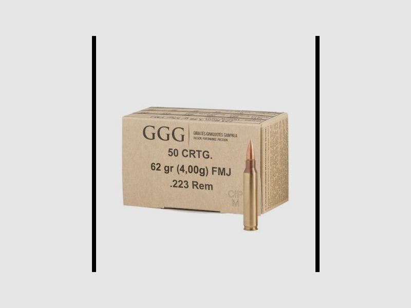 Munitions GGG .223 Rem FMJ 4,00 g 62 gm – 50 pièces