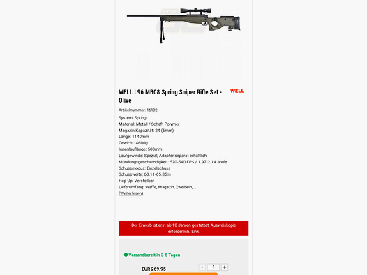 Well MB-08 L96 Spring Sniper Rifle