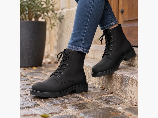 Schwarze Doke Leder Schnürstiefeletten für Damen