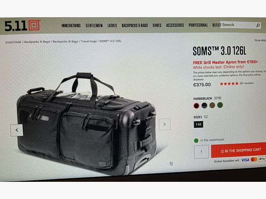 511 tactical SOMS 3.0 126L travel bag with wheels