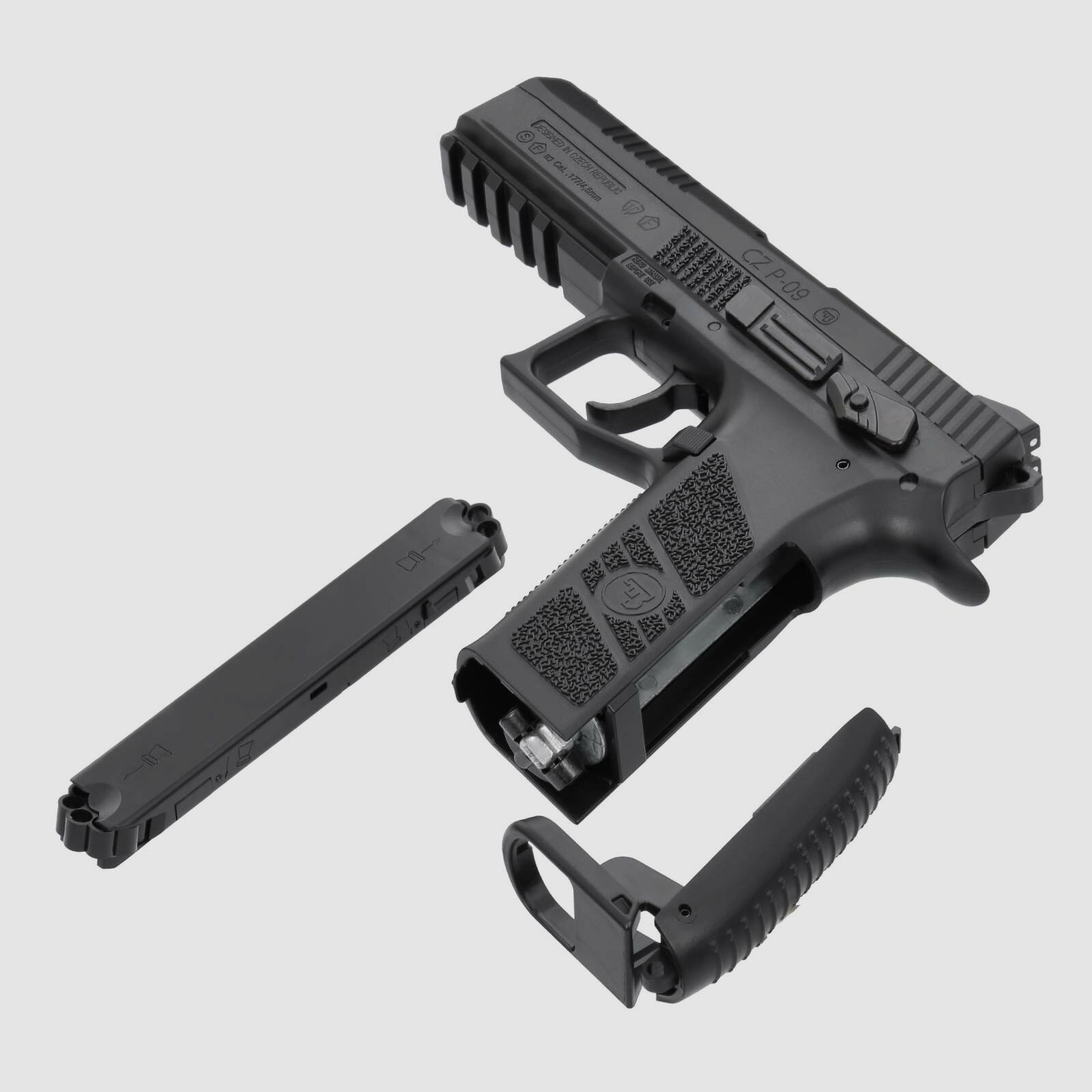Kompettset CZ P-09 Duty 4,5 mm Diabolo/Stahl BB Co2-Pistole Blow Back (P18) + 10 Co2-Kapseln Umarex + 1500 Stahl-BB's Umarex