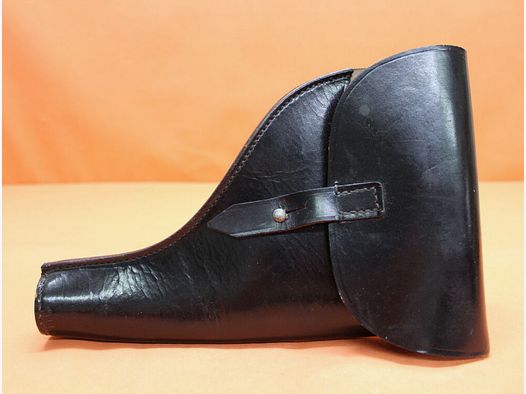 DDR MDI SURPLUS Suhler Werkstätten LP1: Signalpistolentasche Leder schwarz, 1. Modell ohne Munitionsfach MdI Stempel