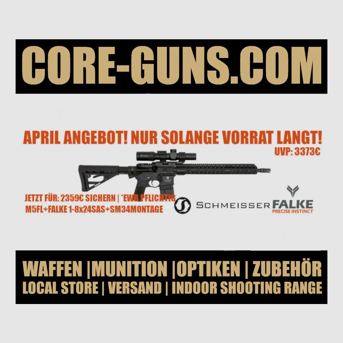 Schmeiser M5FL APRIL ANGEBOT Schmeisser M5FL halbautomatische Büchse 223Rem inkl. Schmeisser SM34 QM Montage und Falke 1-8x24SAS UVP: 3380€
