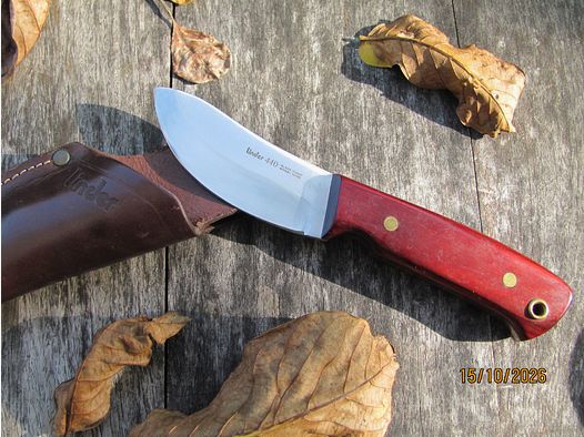 Couteau de chasse Linder 440 avec manche en bois et étui en cuir - comme neuf