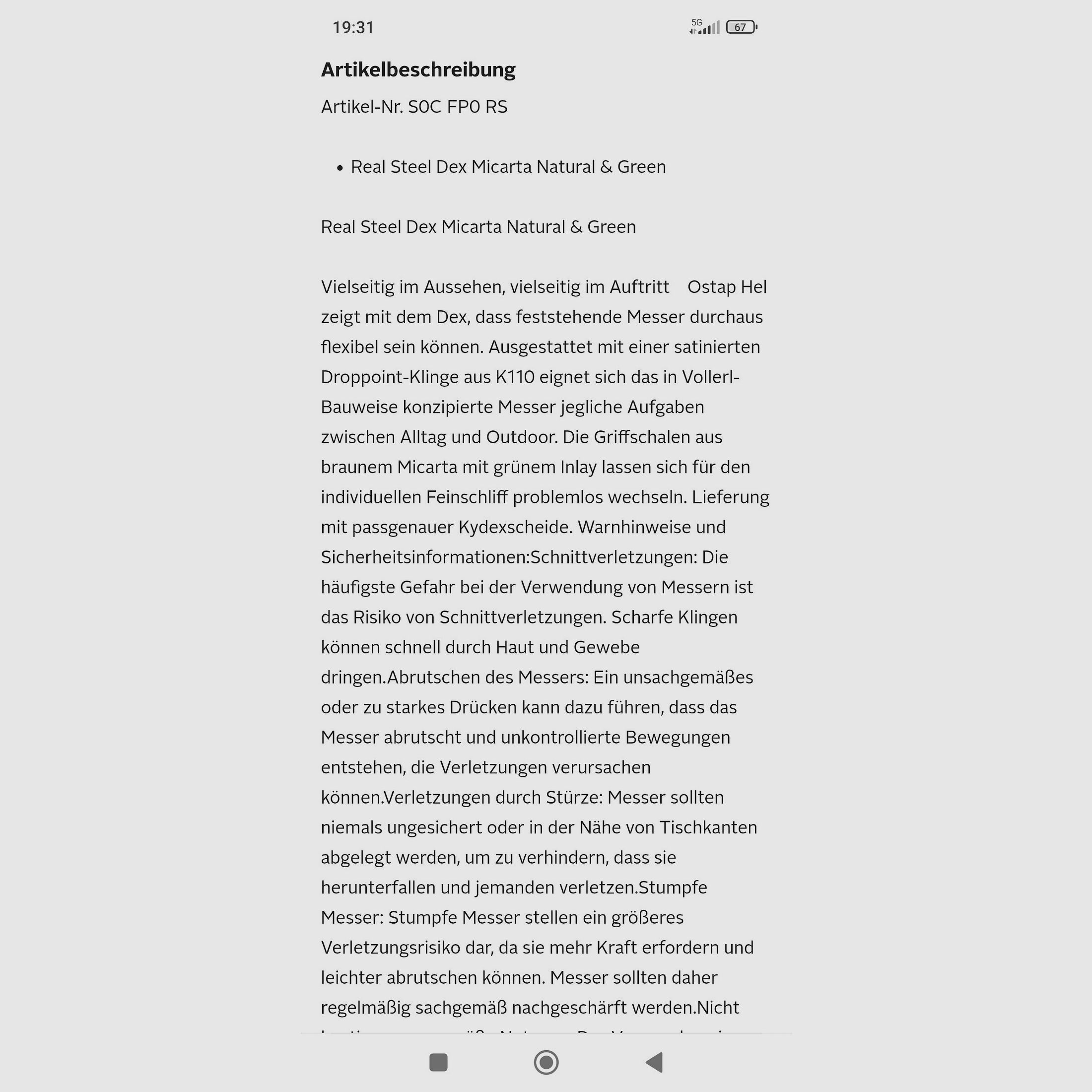 EDC knife Real Steel Dex Natural Micarta handle