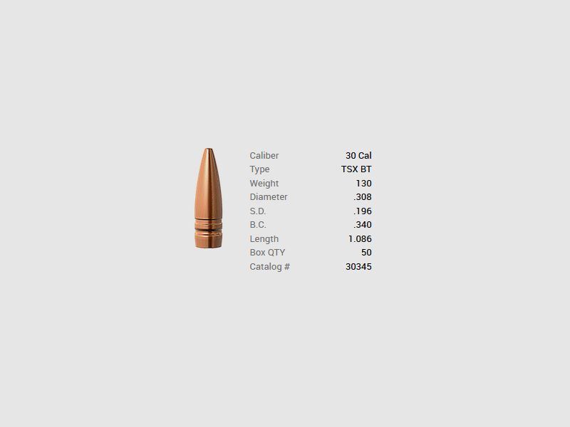 Barnes Geschoss .30/.308 130GR TSX BT 50 Stück