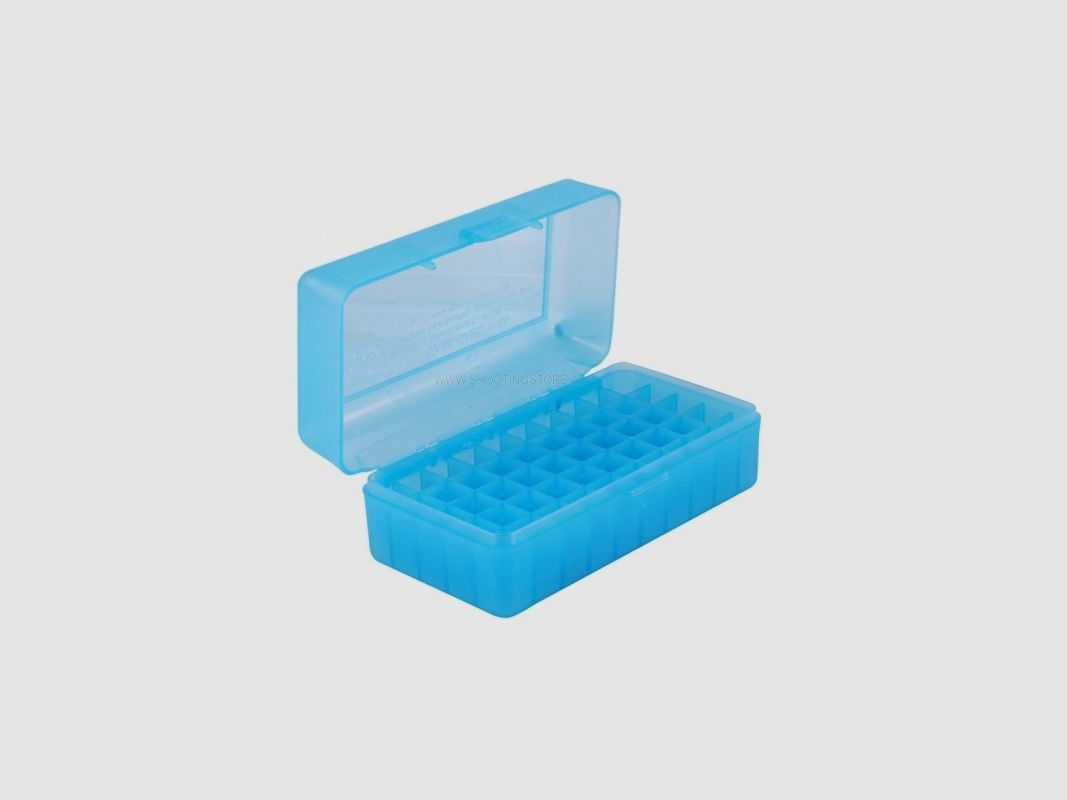 MTM AMMO BOX RSLD 270 WSSM, 243 WSSM, 460 S&W 50 PCS BLUE-CLEAR