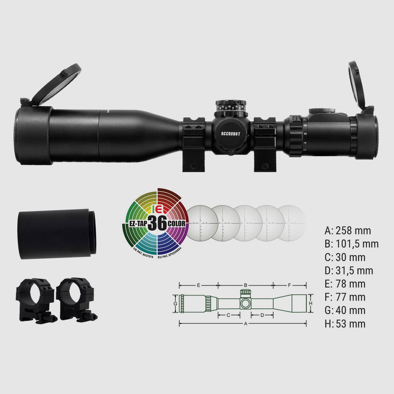 Zielfernrohr UTG Accushot OP3 3-12x44 UMOA Absehen beleuchtet 30 mm Tubus Seitenfokus inklusive Weaver-, Picatinny-Ringmontagen