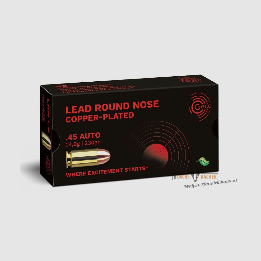 GECO .45 Auto CLRN Plomb Bouche Ronde 14,9g/230gr 50 Cartouches, image 1 sur 2