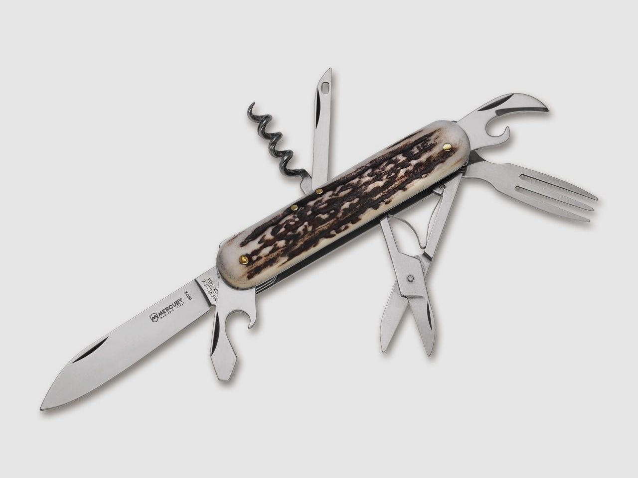 Taschenmesser 913-7DC mit Hirschhorn u. Gabel, Schere, Korkenzieher Jger 42a konform legal fhren