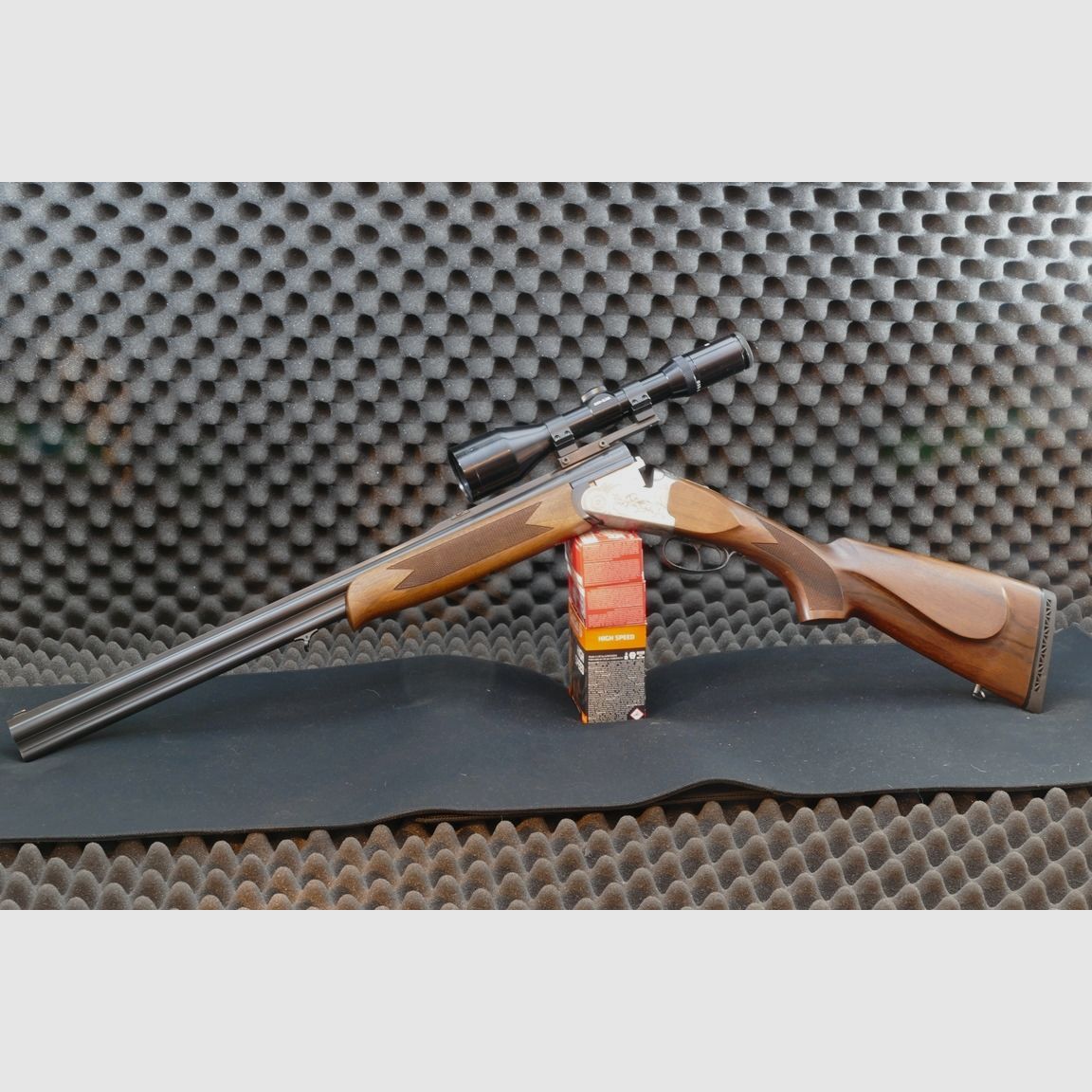 Bockbüchsflinte, Kettner, Ital. Fertigung, Kaliber 9,3x74R und 12/70.