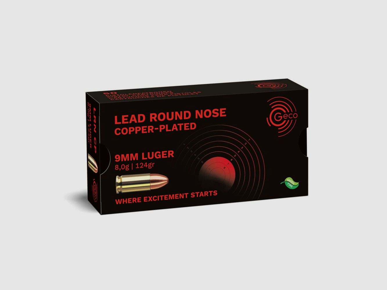 GECO Ammo 9 mm Luger Geco Plomb Pointe Ronde 8 g / 124 gr VE50
