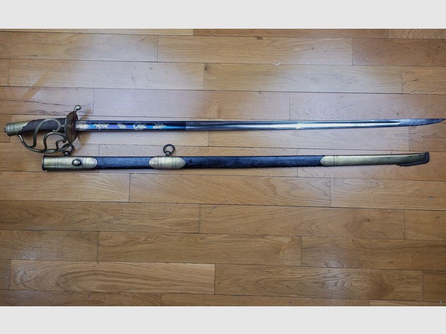 Raro Sciabola da Ufficiale della Maréchaussée di Francia – Modello 1787 – Lama blu – Manico filigranato – Condizioni superbe, immagine 2 di 20