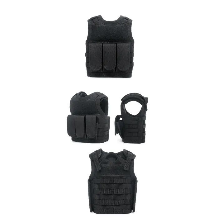 Mini tactische kogelwerende vest met voorkantzakken voor bierfles / wijnfles / thermosfles - Zwart, afbeelding 7 van 7