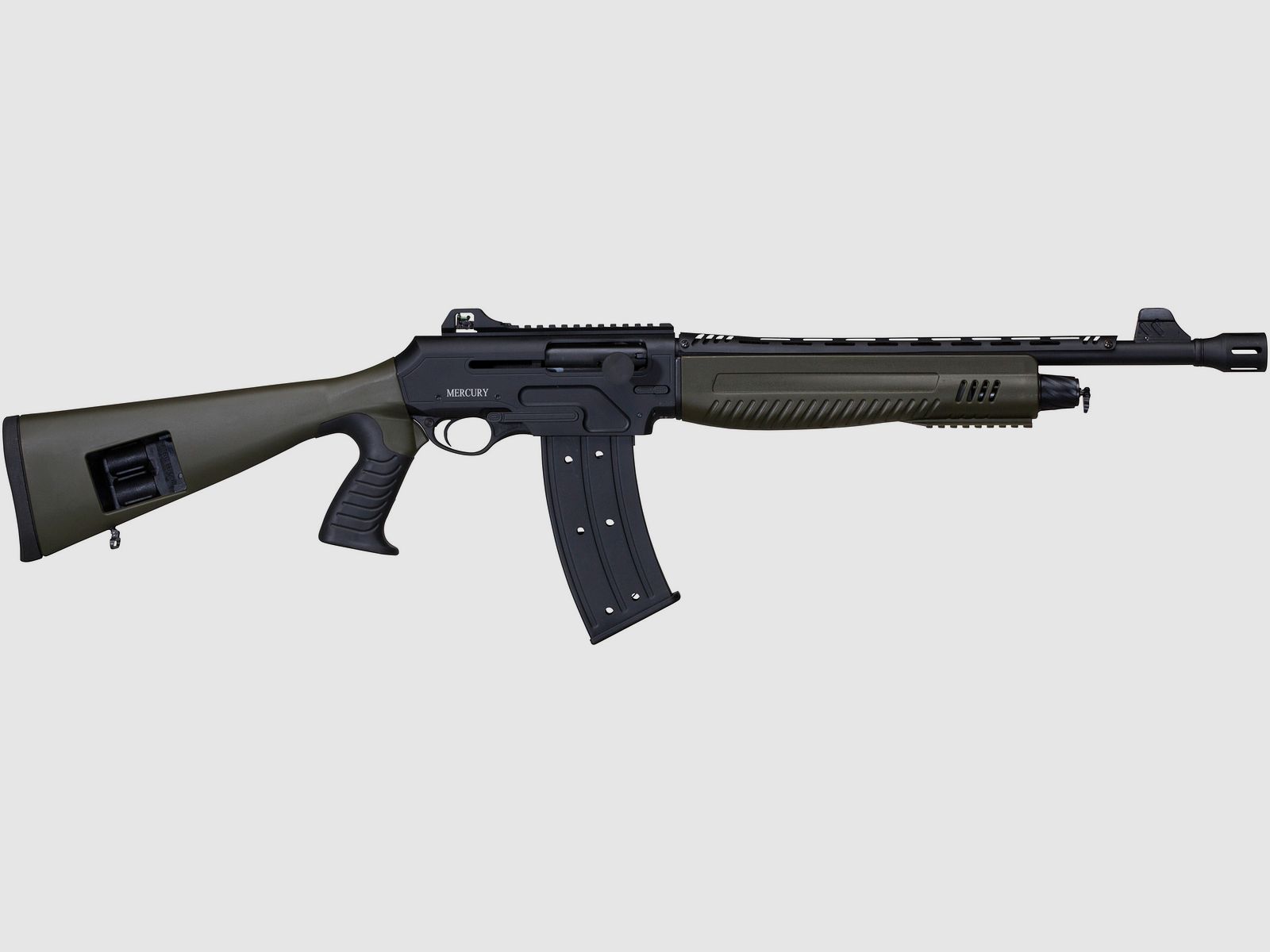 Mercury sport semi-automatic shotgun Pro Tuning Raider with green stock and 7-round magazine, caliber 12/76