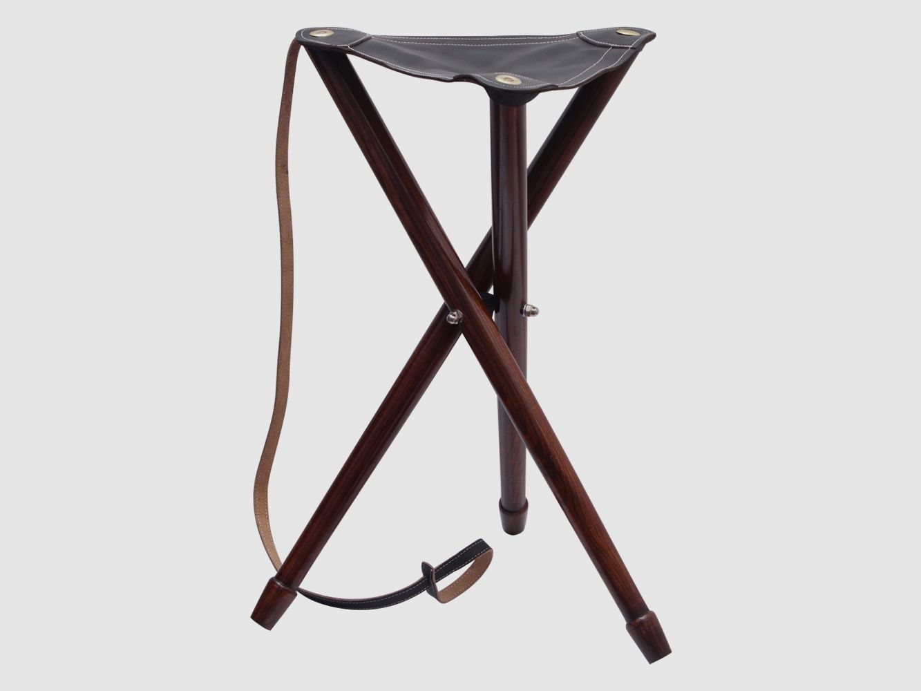 Sedia da caccia, sgabello a 3 gambe, pelle marrone scuro (65 cm)