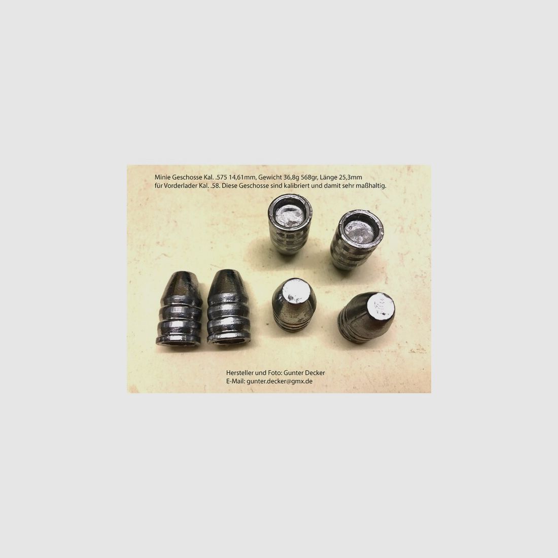 Minie Geschosse Kaliber .575 14,61mm 568gr kalibriert maßhaltig für Vorderlader Gewehre Kal. .58