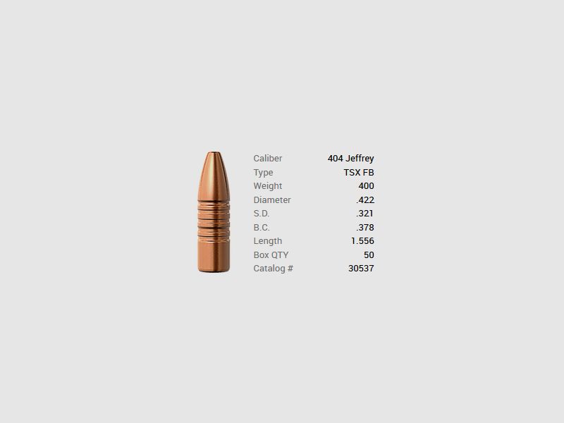 Balle Barnes .404 Jeffrey/.422 400GR TSX HP FB 50 pièces