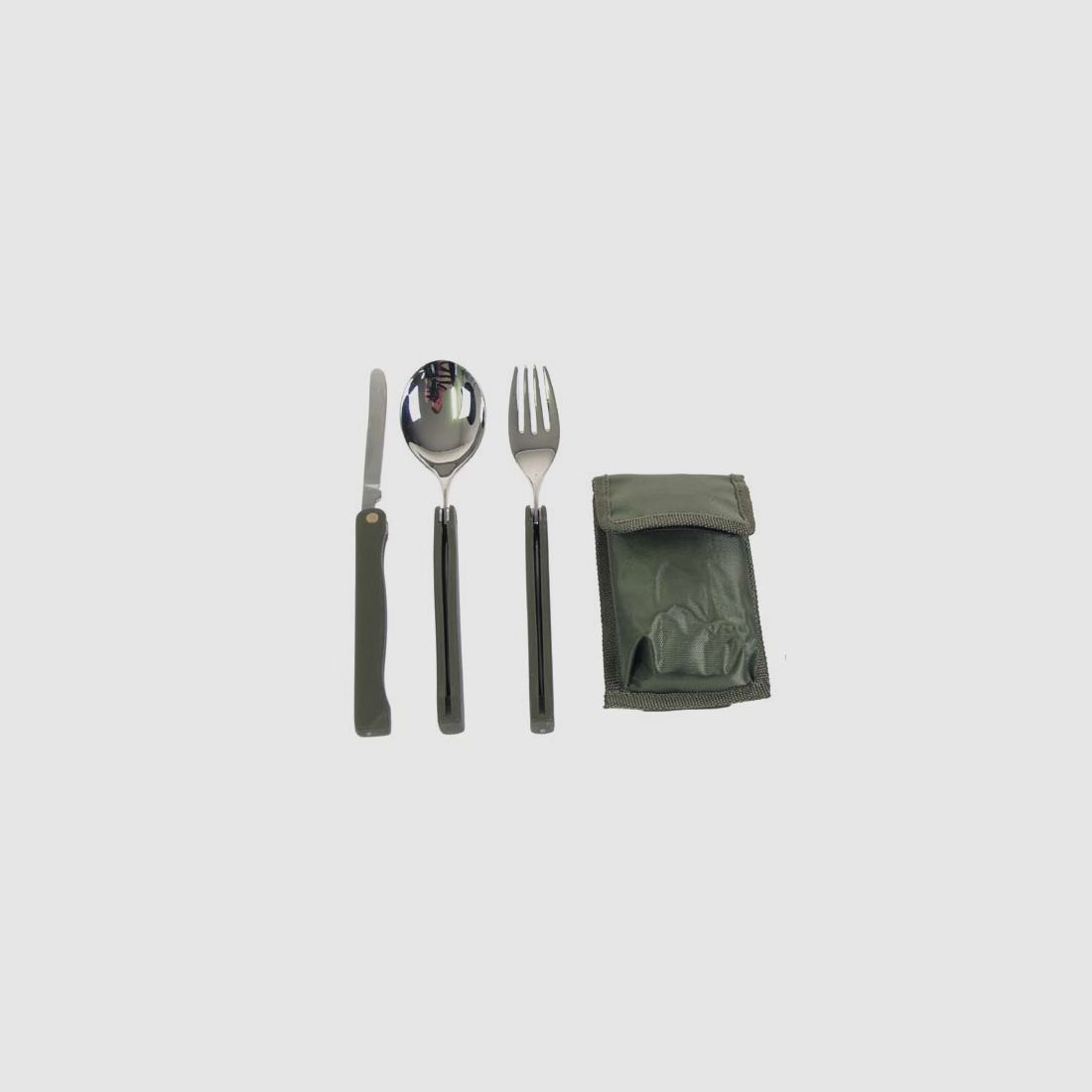 Cutlery set, "Camping", olive handle, foldable, in nylon case