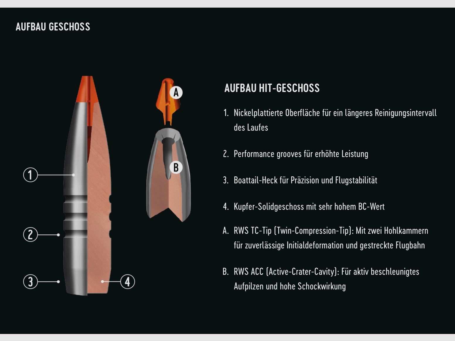 RWS 2318845 Büchsenpatronen .308 Win. HIT 10,7g 165grs. Bleifrei