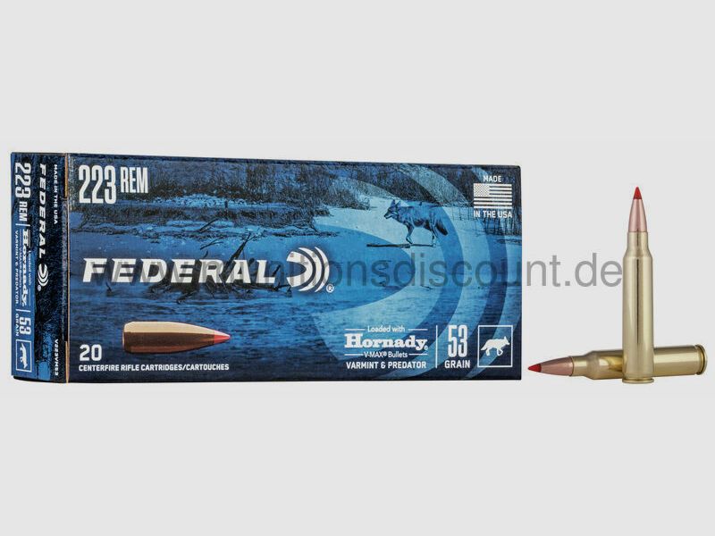 Federal mit 53 grs. Hornady V-Max