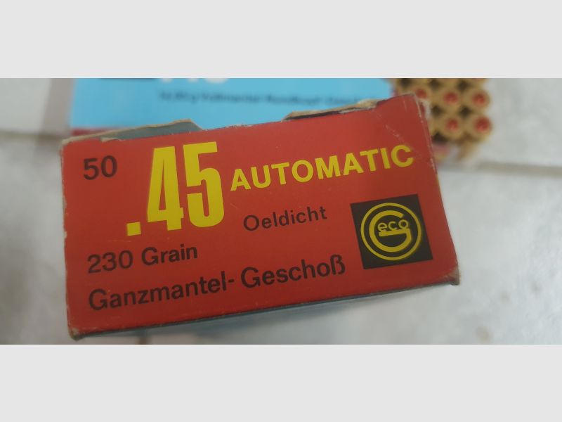 80er Jahre Rarität (Oeldicht versiegelt) 150 Schuss GECO .45 AUTO ACP 230gr/14,95g