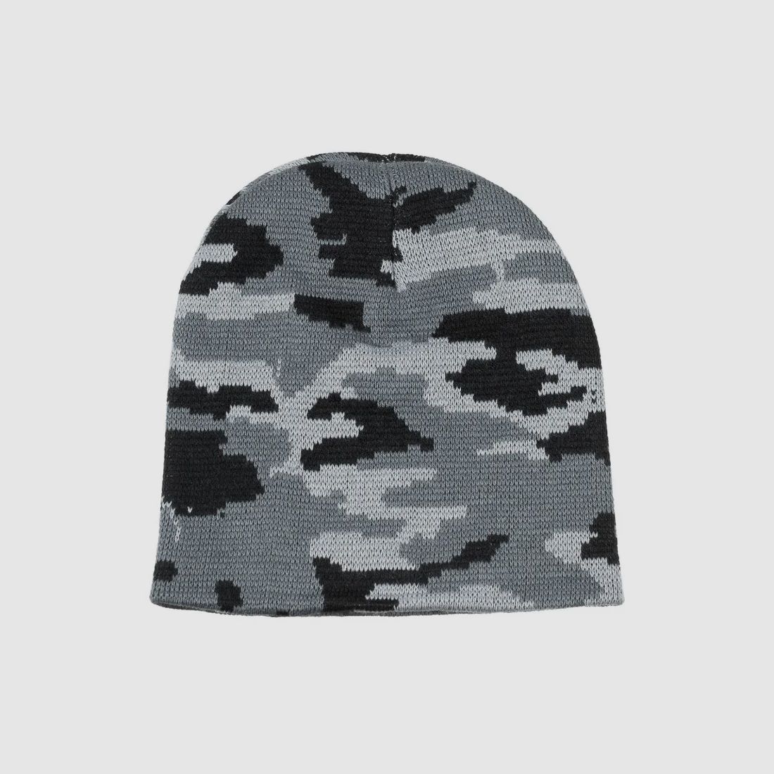 Strickmütze, "Beanie", Tarn (Schwarz-Weiß-Grau), fein gestrickt