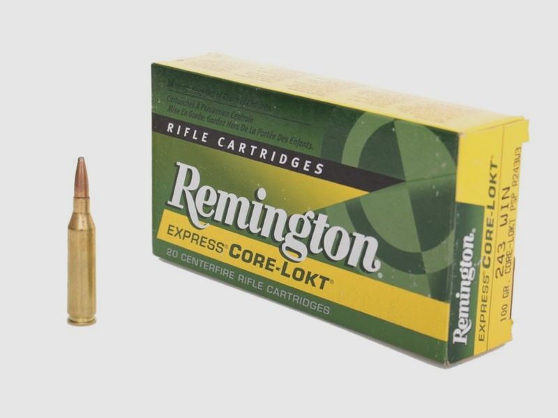 Cartuccia per carabina REMINGTON cal. .243 Win. – 6,5 g/100 gr Core-Lokt PSP (1 confezione da 20 pezzi)