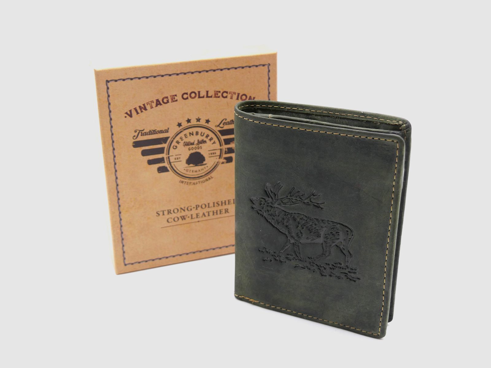 Greenburry Leder Geldbörse olive Hirsch Vintage Animal 1701-stag-30