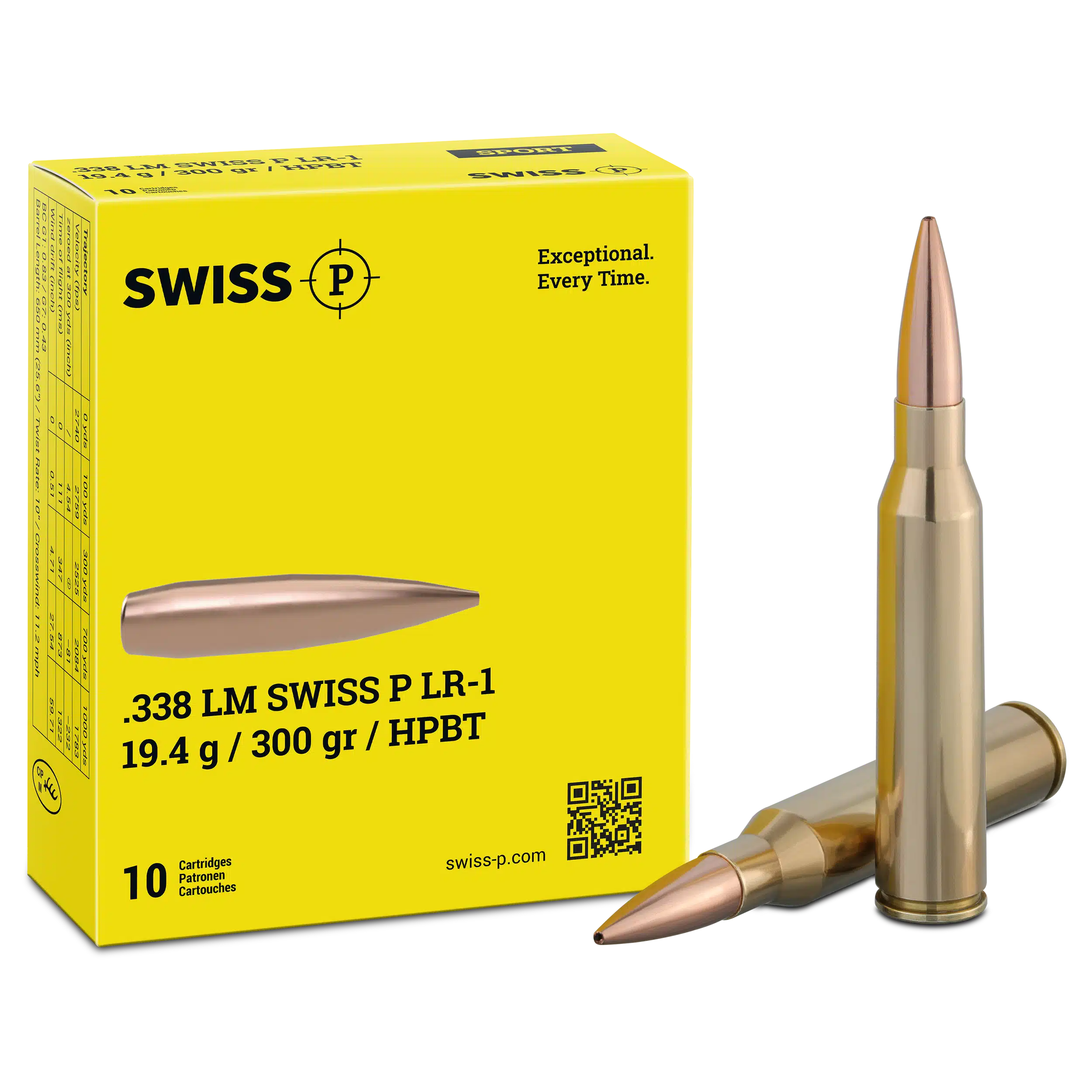 .338 Lapua Mag. Swiss P LR-1 HPBT 19.4g / 300grs. – 10 Stk.