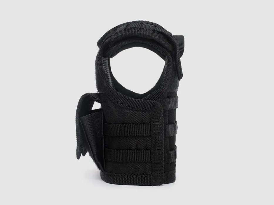 Mini tactical vest with front pockets for beer bottle / wine bottle / thermos bottle - black
