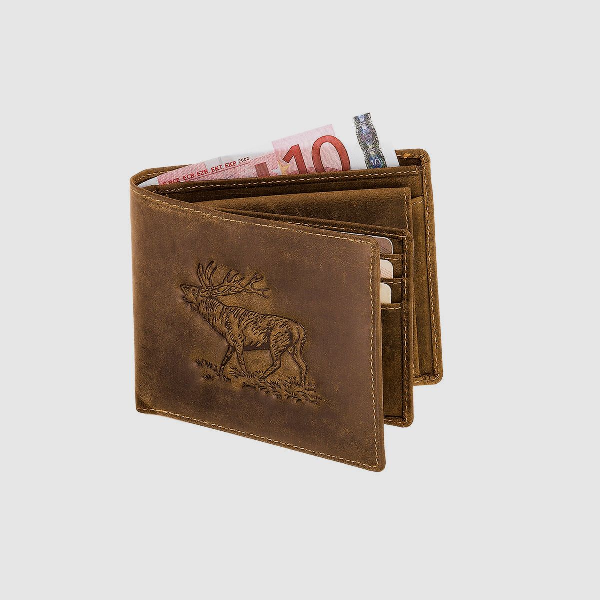Wallet landscape format with deer embossing