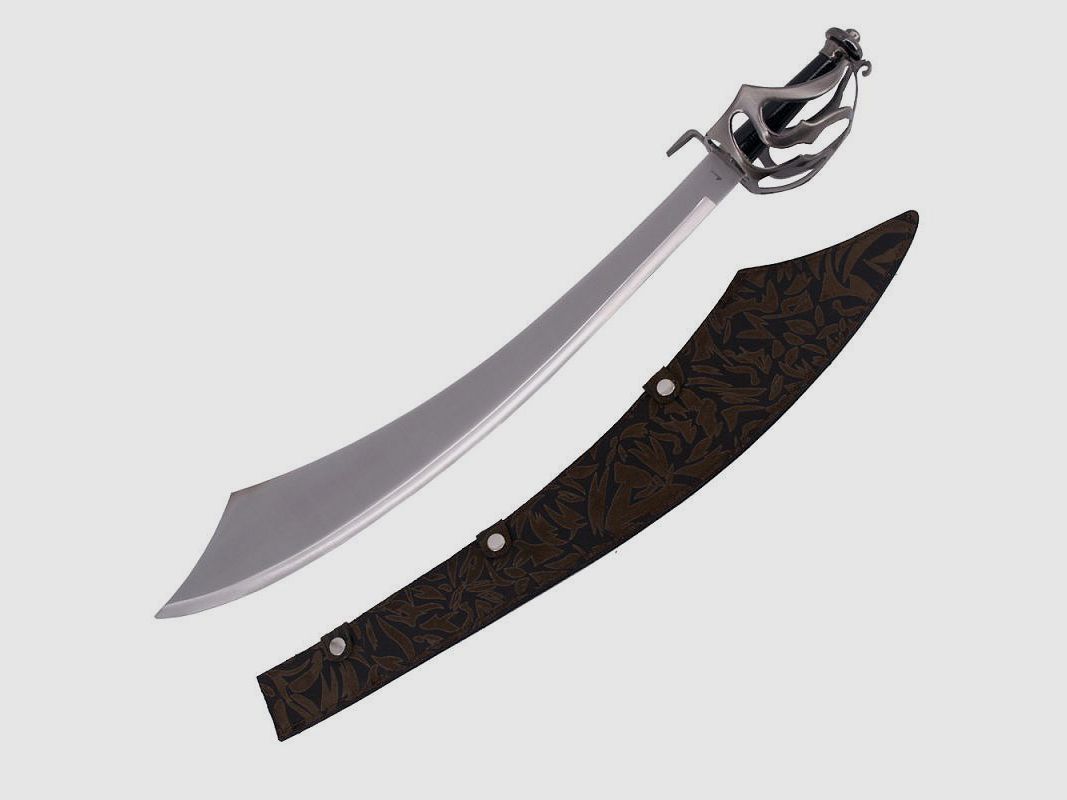 Sabre da pirata con pomolo a forma di falco e fodero