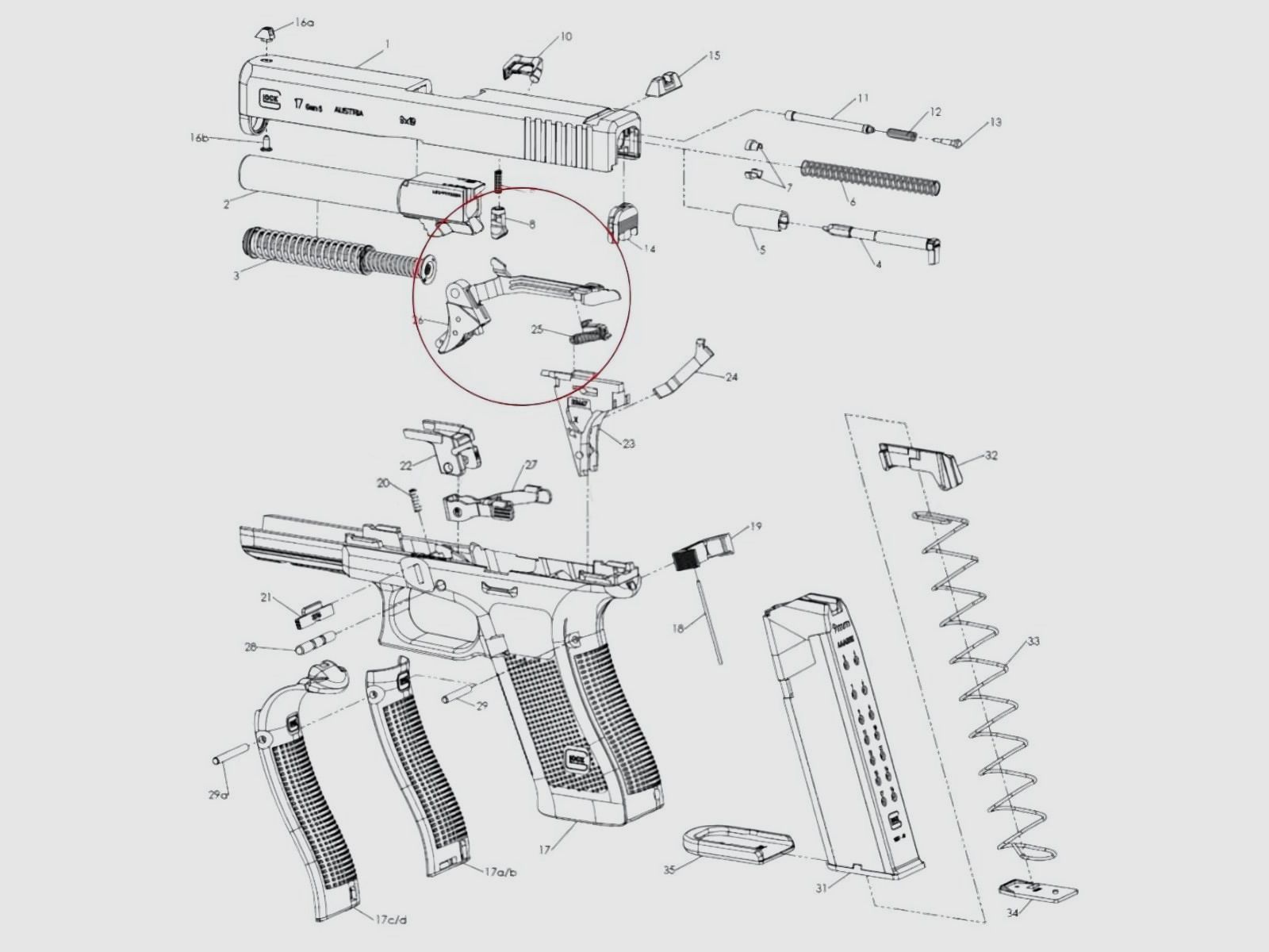 Glock – Trekkerstang + Trekker – 17/19/45/19X Gen.5 – 39702, afbeelding 4 van 4