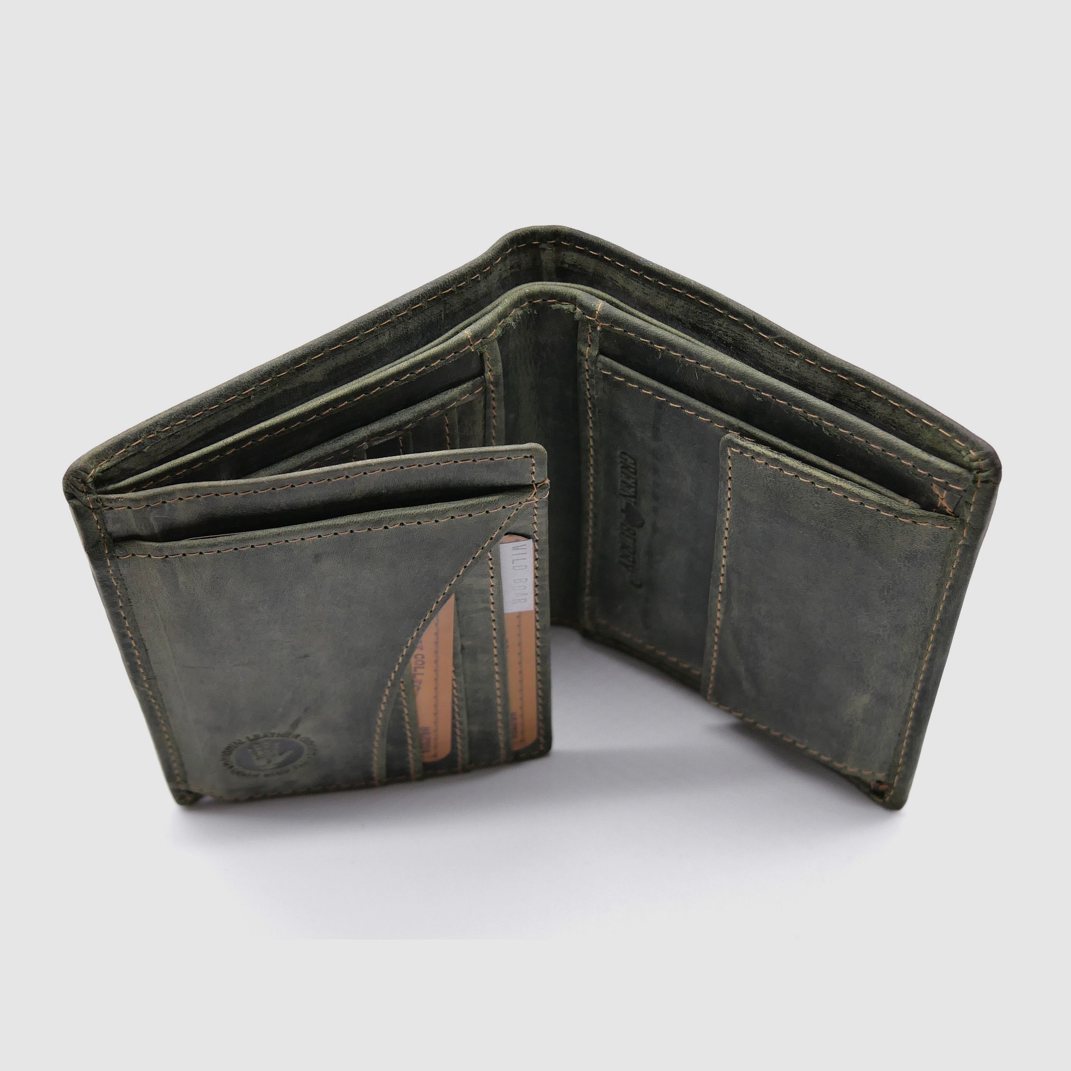 Greenburry Leder Geldbörse oliv Vintage Animal Collection Royal Stag Keiler 1701-wildboar-30