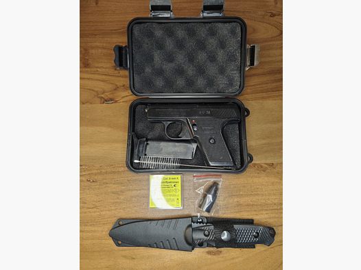 Reck Protector Automatik 8mm Oude PTB 12 lage S/N 78 + CS Gas Patronen + Zakmes