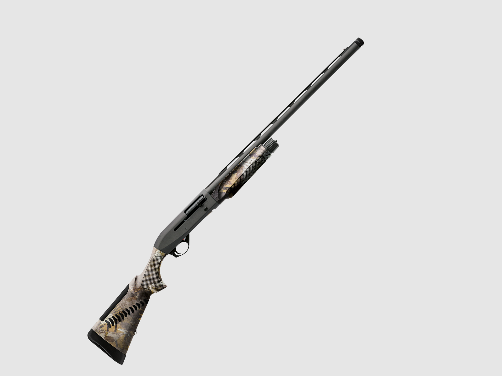 Benelli M2 Cerakote Tungsten Camo está fabricada con un recubrimiento cerámico duradero, lo que la convierte en un arma semiautomática adecuada incluso para los usos más duros.