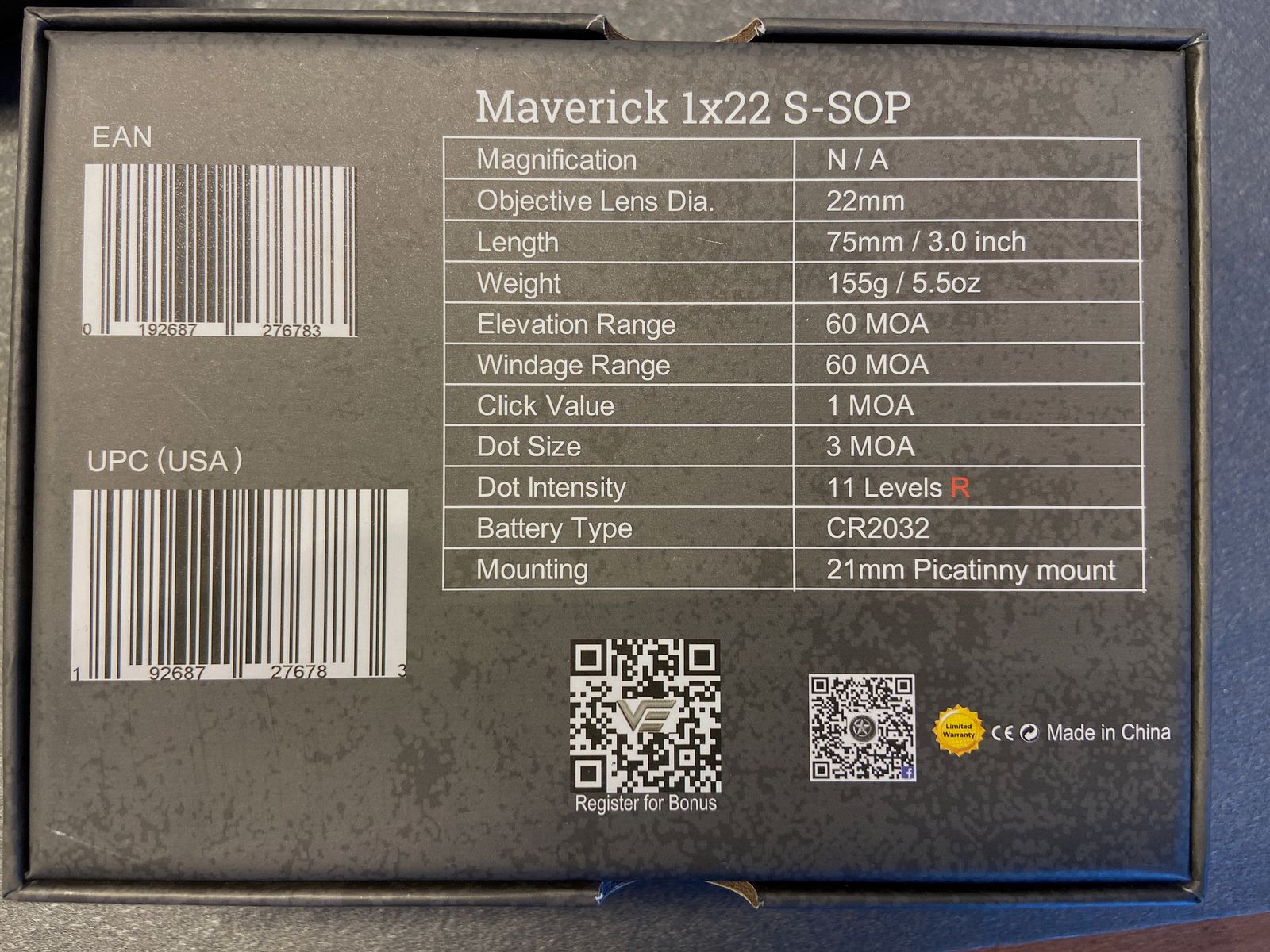 Vector Optics SCRD-42 Maverick-III 1x22 S-SOP