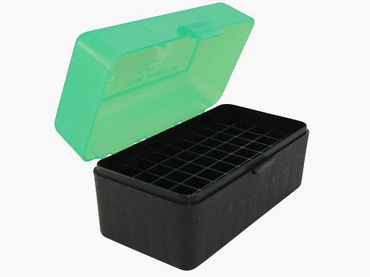 MTM cartridge box RM-50-16T green/black with flip lid for 50 cartridges .22-250 - .308 and others.