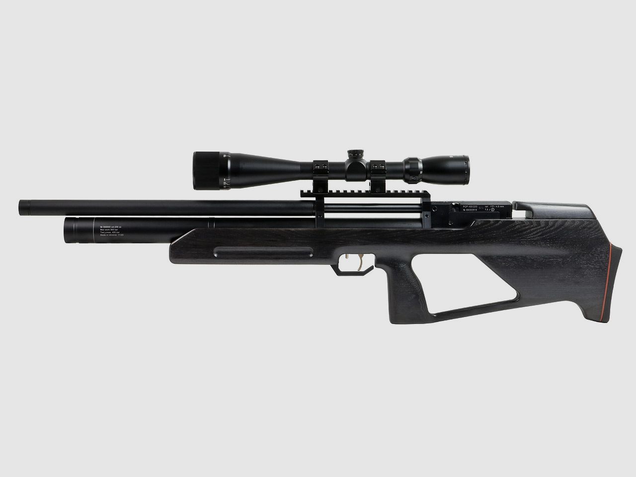 Bullpup Pressluftgewehr Zbroia Kozak mit integriertem SchalldĂ¤mpfer Holzschaft schwarz Kaliber 4,5 mm (P18)