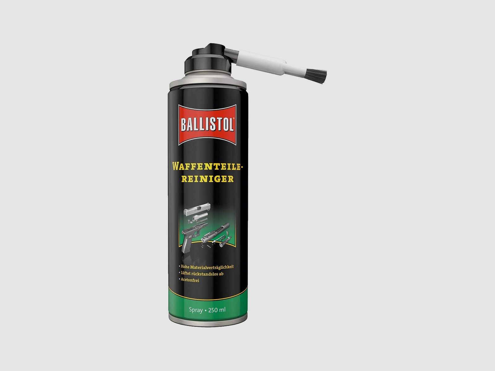 Spray nettoyant à l'huile Ballistol pour pièces d'armes avec brosse en nylon 250 ml