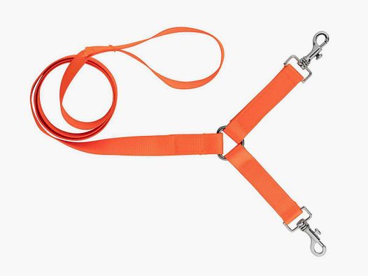 Guinzaglio 1,30 m cinghia in nylon per 2 cani arancione fluorescente - Country