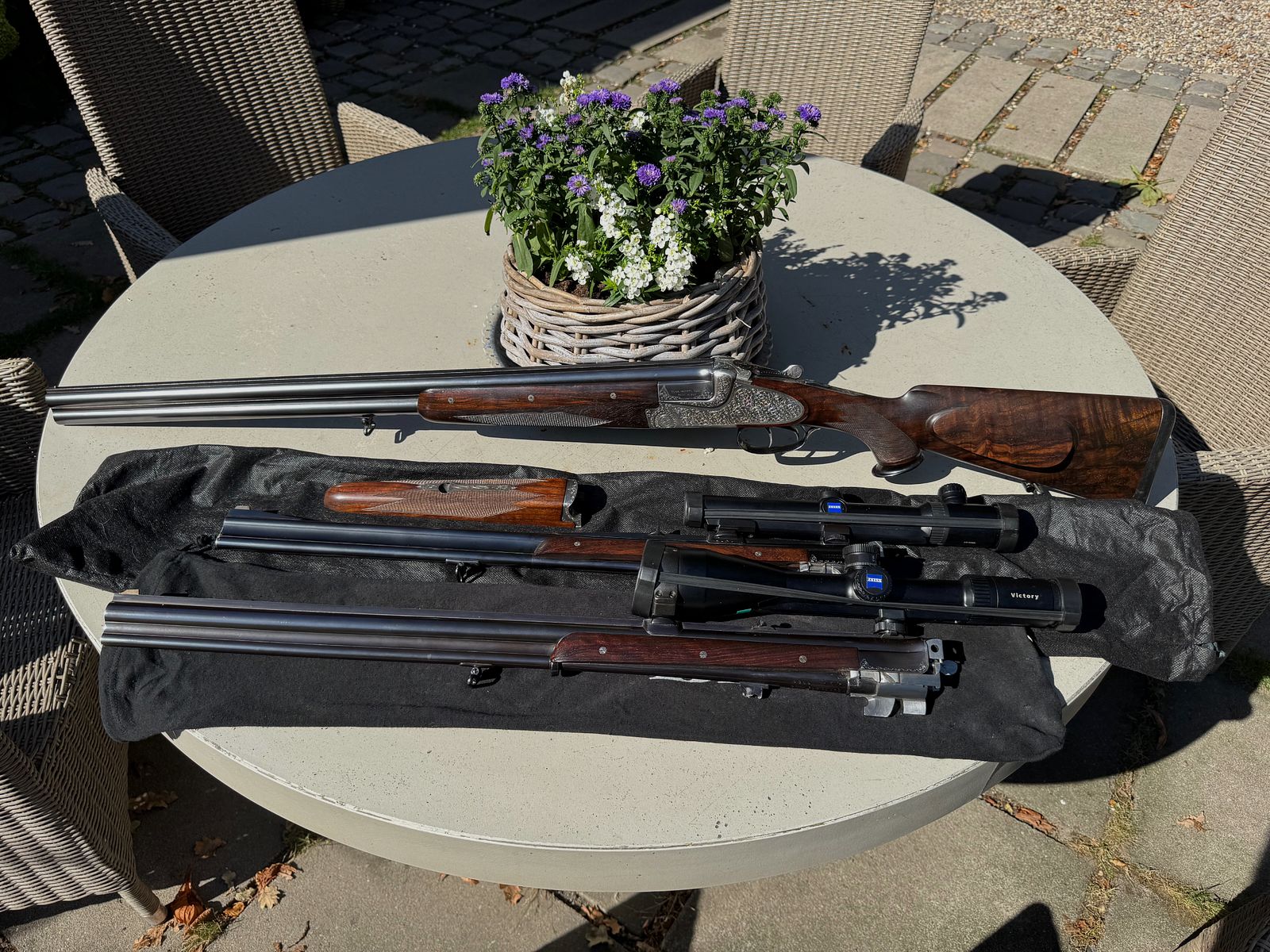 Merkel Meisterstück Seitenschloss Bockflinte, Bockbüchsflinte und Bockbüchse 203E Kaliber 12/70 .30R Blaser & 9,3x74R