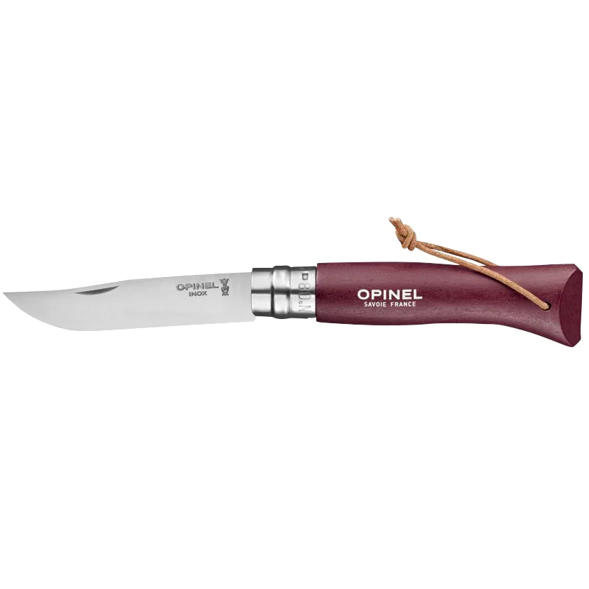 Opinel Colorama 08 roestvrijstalen mes, bordeauxrood, met koord (002213), afbeelding 2 van 8