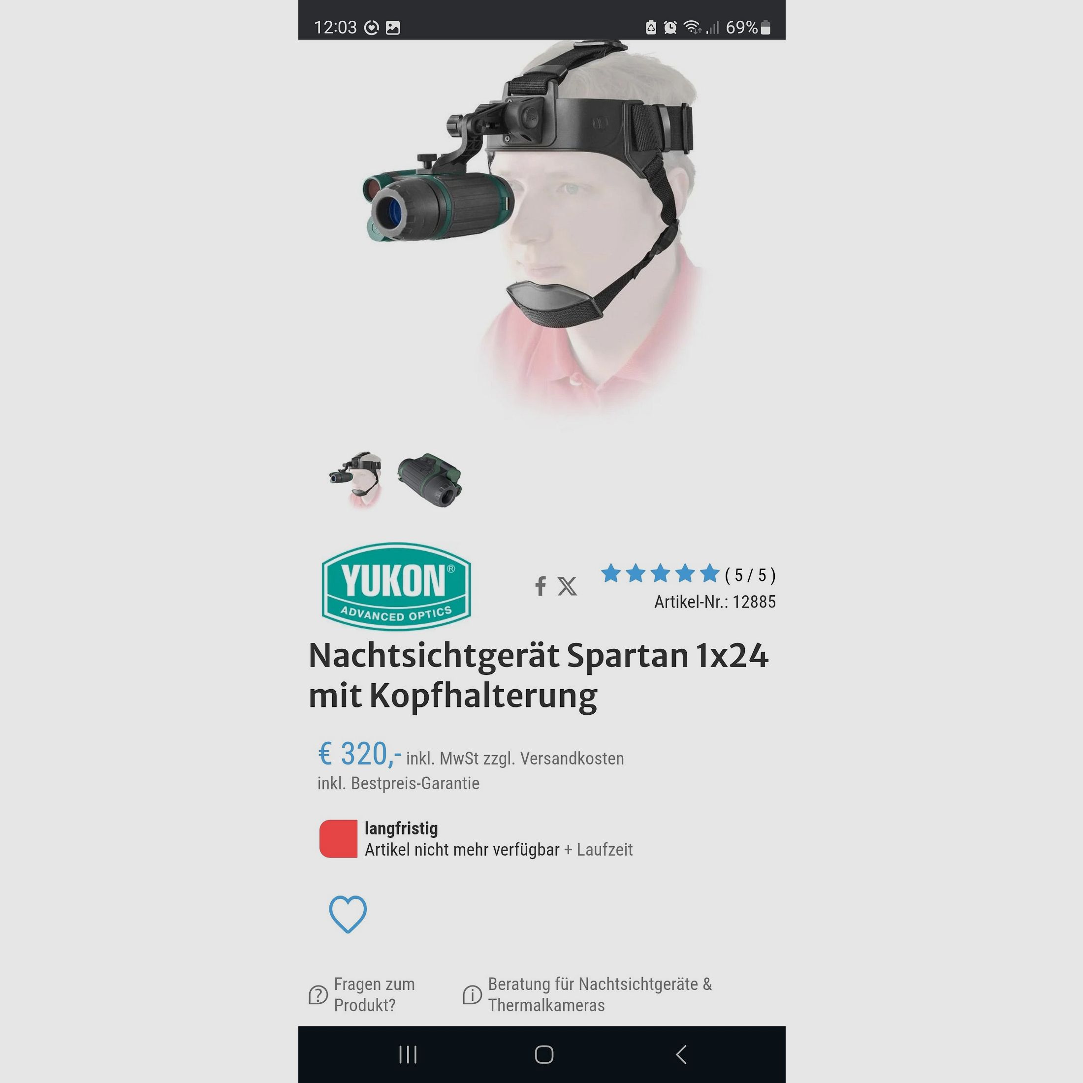 Yukon Nachtsicht mit Kopfhaltung