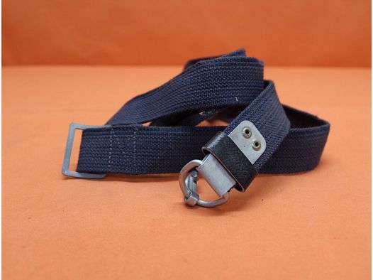 DDR NVA SURPLUS Kalashnikov AKM: Carrying strap fabric blue-gray NVA with carabiner hook (also suitable for AK74) SURPLUS