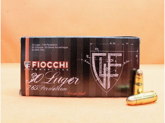 Fiocchi Patrone 7,65mmLuger Fiocchi 93grs FMJ VE 50 Patronen/ 6,03g Vollmantel-Rundkopf (7,65mmParabellum)