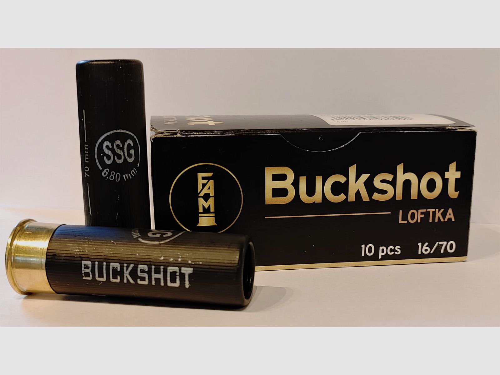 Amunicja myśliwska śrutowa FAM PIONKI Loftka BUCKSHOT SSG 6,80 Kal. 16/70 , opakowanie 10 szt.