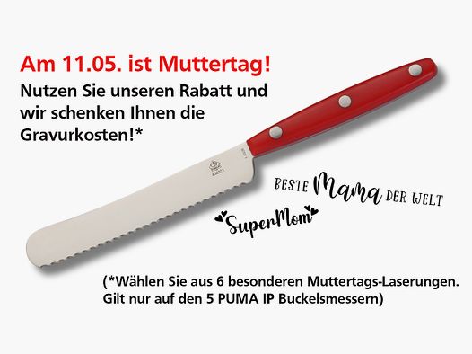 PUMA IP Buckelsmesser / Brötchenmesser rot