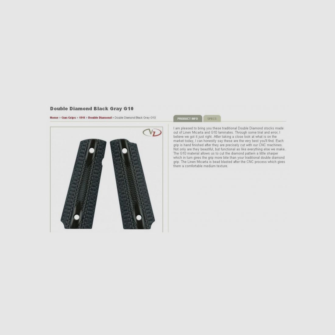 VZ Griffe für 1911 Double Diamond Schwarz Grau Vollgröße